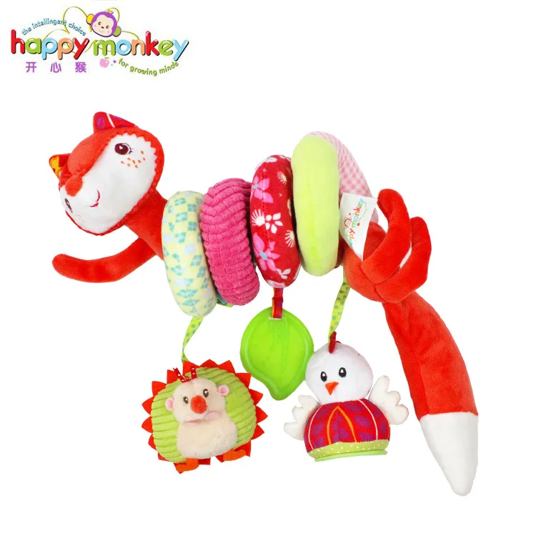 

Забавная детская коляска с лисой, объемная, развивающая, плюшевая, для детей, художественная, цветная кровать, подарок, погремушка, кольцо, бумажная машинка, мягкая детская игрушка