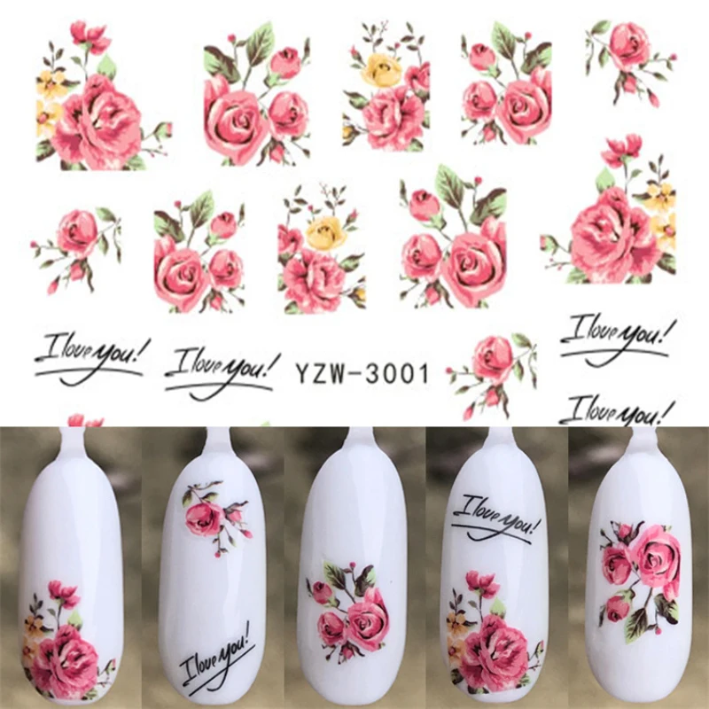 Модные наклейки для ногтей с цветущими цветами 1 шт. водная фольга переводной