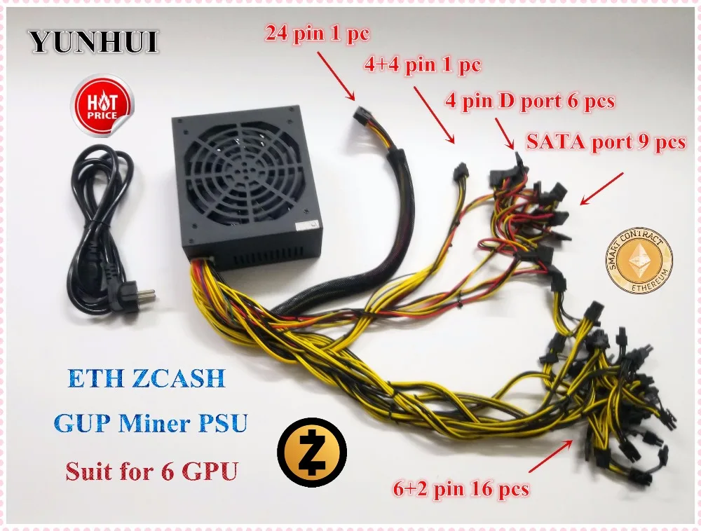 

Factory price Gold POWER Fan 1800W Max 12V 150A Ethereum ETH power supply for R9 380 RX 470 RX480 6 GPU CARDS