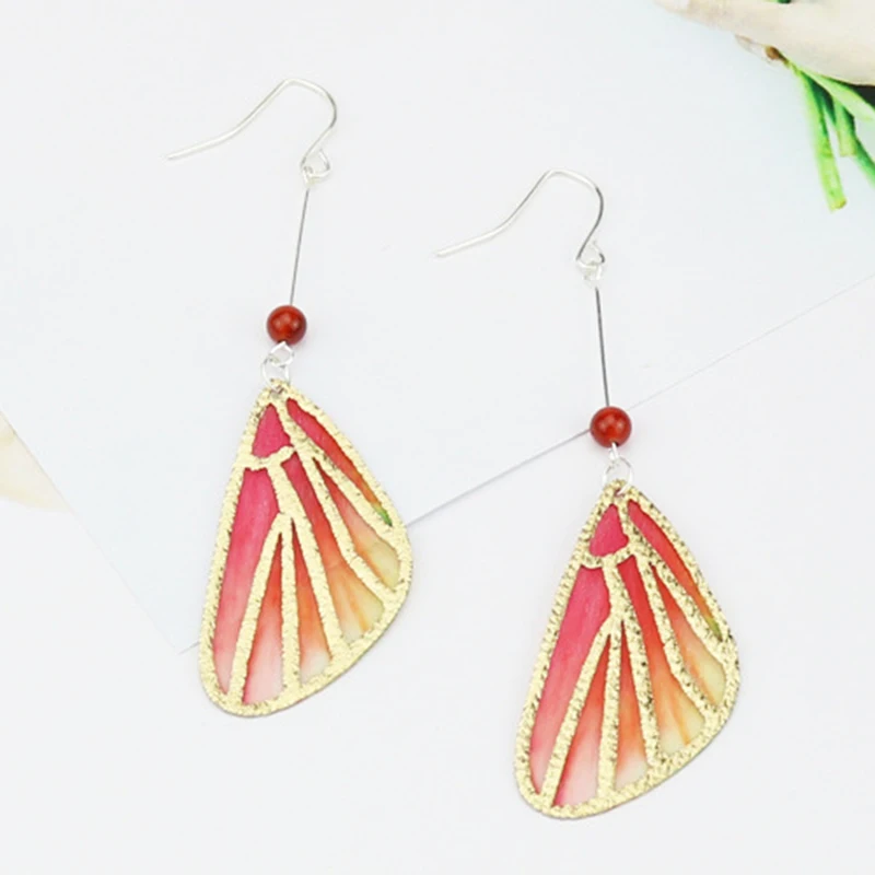 8SEASONS Imitation Enamel Gold Fabric Silk Butterfly Wings Pendants Drop Earrings Multicolor Fashion Girl Women's Jewelry 1 Pair |