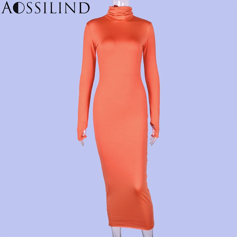 Женское платье с высоким воротом AOSSILIND Осеннее повседневное длинное водолазка