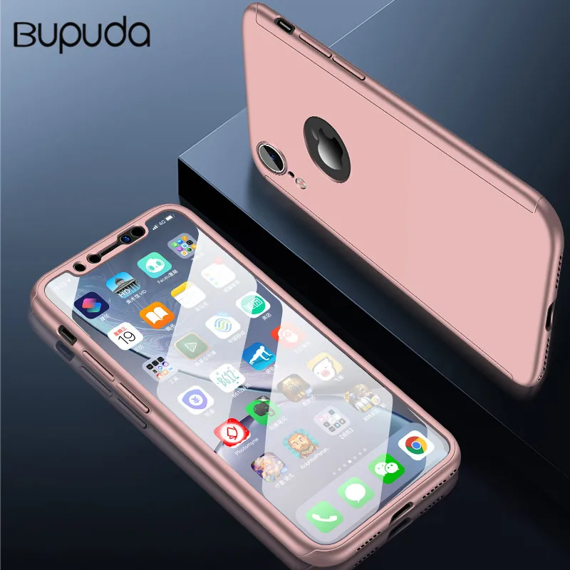 Pink 360 Полный Чехол для iPhone X XS XR XS MAX защитный чехол для iPhone5 5S SE 6 6s 7 8 Plus чехол для телефона со стеклом - Цвет: Pink