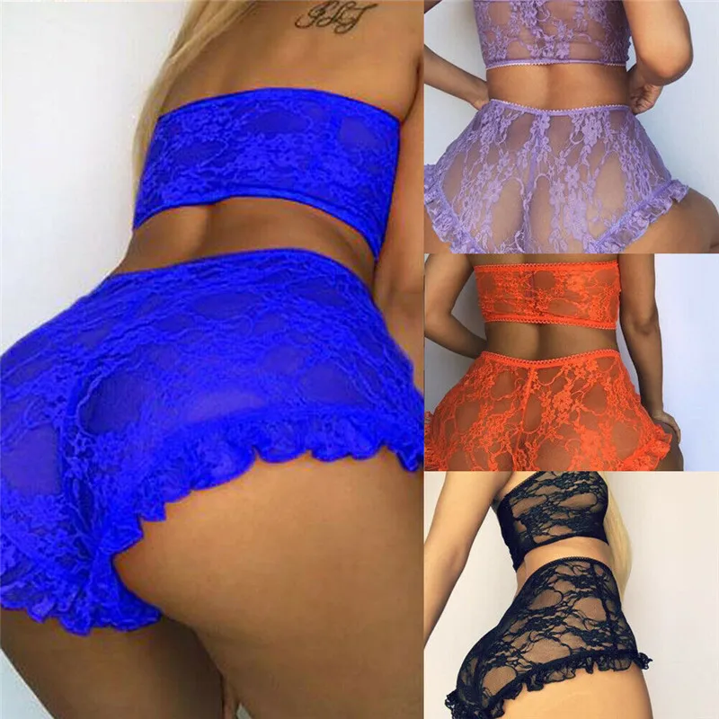 Женские кружевные комплекты прозрачные из 2 предметов с цветочным принтом без