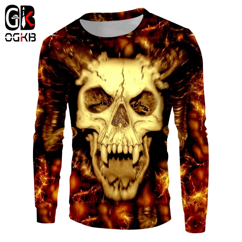OGKB Повседневная Толстовка с крутым принтом пламени черепа короля 3D толстовки для