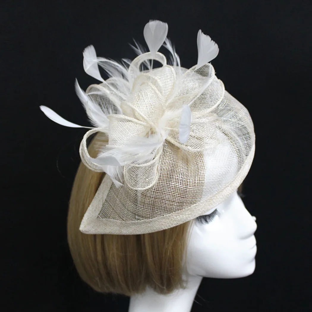 

Beige Black Cocktail Evening Dinner Curved Sinamay Feather Hairclip Girl Headwear women lady Fascinator Hat Hair Accessories