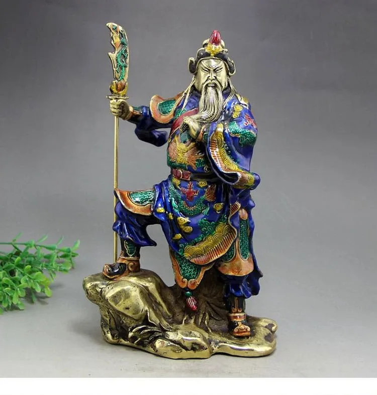 

Antique bronze China statue of Guan Gong ornaments copper enamel color process brass ornaments lucky
