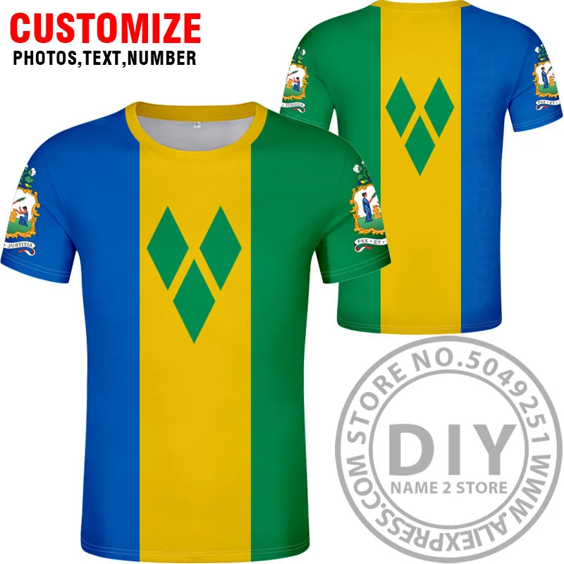 SAINT VINCENT AND THE GRENADINES t shirt diy free custom made name number vct T-Shirt nation flag vc country print photo clothes | Мужская