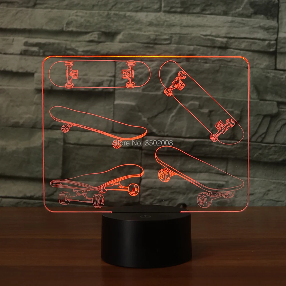 3D светодиодная ночник Скейтборд Дизайн 7 Изменение цвета сенсорный