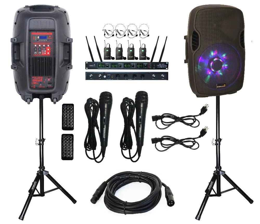 2 STARAUDIO PA DJ этап 15 дюймов 2500 Вт работает BT SD RGB Динамик s W/2 стоит проводной микрофоны
