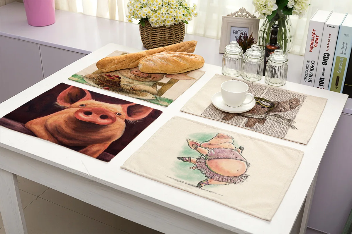 Мультяшные животные Милая свинья печать индивидуальные коврики для стола коврик