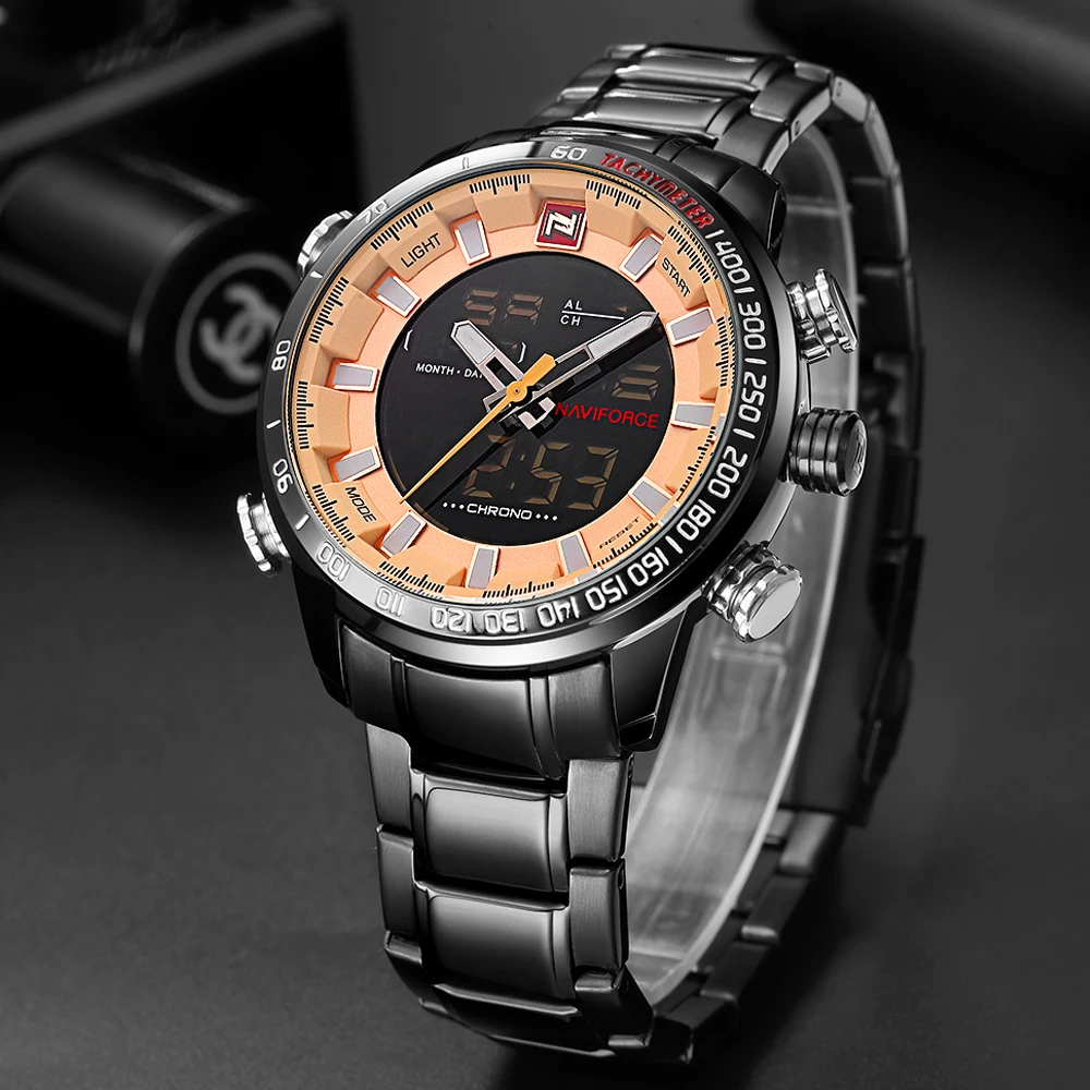 NAVIFORCE Роскошные спортивные наручные часы Мужские Водонепроницаемые Мужские часы Мужские Цифровые кварцевые аналоговые часы Военные Relogio Masculino