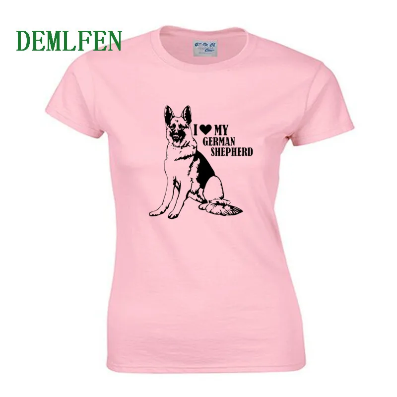 Летняя женская хлопковая футболка с надписью I Love German Shepherd модная короткими