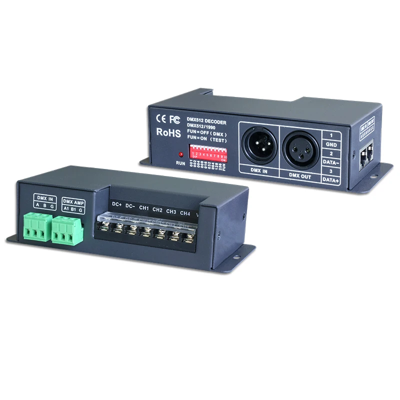 New Led DMX512  Decoder Controller;DC12-24V input;6A*4CH 24A output RGB/RGBW Strip Led Controller XLR-3 / RJ45 LT-840-6A