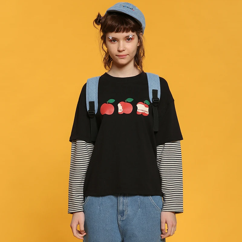 Весенне осенняя Свободная Женская футболка в стиле Харадзюку модная черная