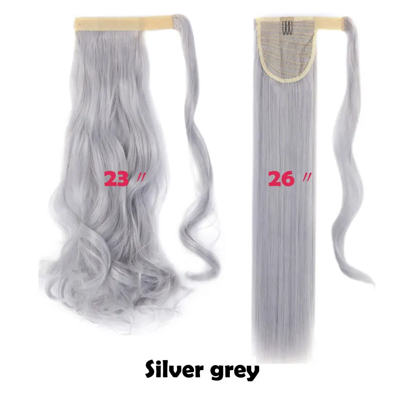 Silver grey SNOILITE, длинные волнистые волосы на заколках, хвост, накладные волосы, конский хвост, шиньон с заколками, синтетические волосы, конский хвост, волосы для наращивания - Цвет: Silver grey