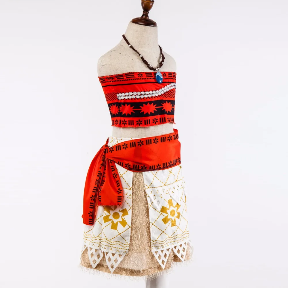 NEW Summer Kids Princess Moana Dress girls Costume Halloween Carnival Cotton Red Short Two-piece Tribal Dresses | Женская одежда