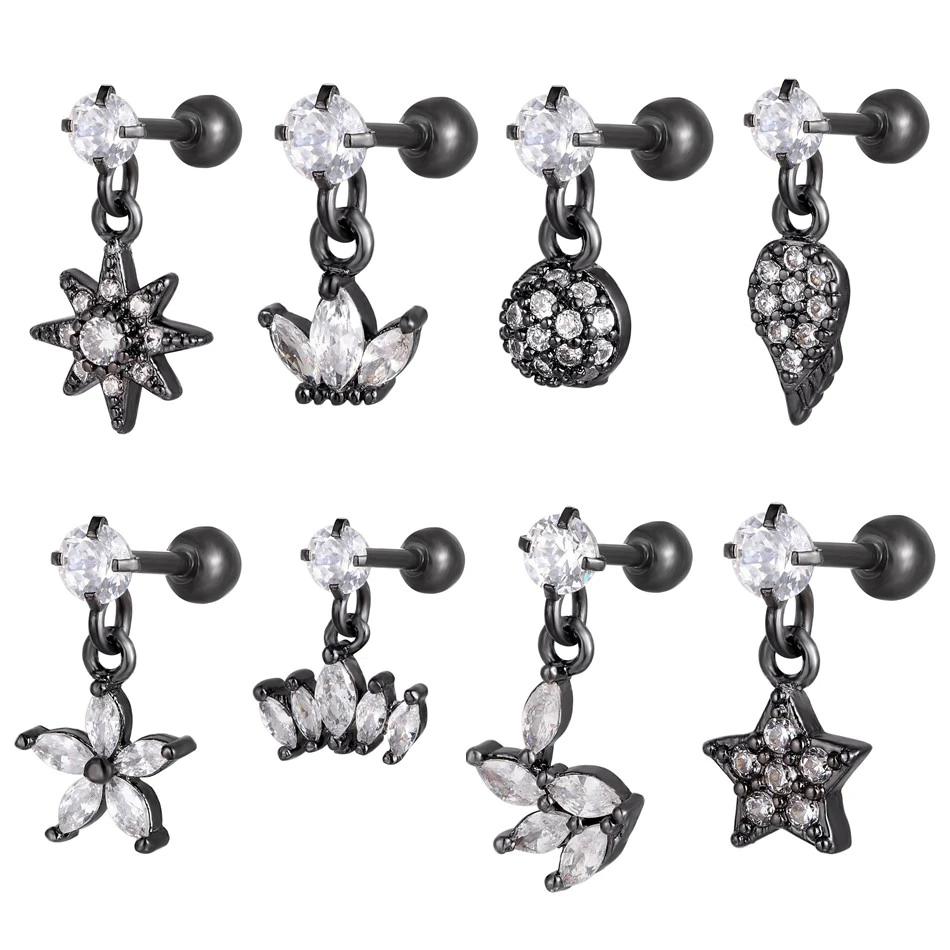 Черный козелок Серьги кольца в уши Стали Уха Tragus Helix Хрящ Пирсинг Кольцо Мода