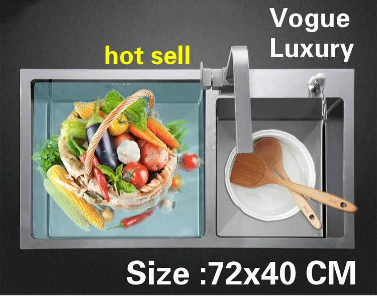 Free shipping Home wash vegetables 304 stainless steel durable luxury kitchen manual sink double groove hot sell 72x40 CM | Обустройство