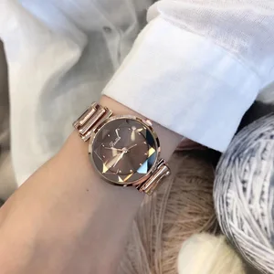 Часы женские, классические, простые, под стальной браслет цвета розового золота, с блестящей поверхностью