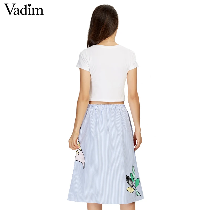 Women sweet coconut tree print striped skirts faldas mujer elastic waist pockets ladies fashion streetwear mid-calf skirt BSQ552 | Женская