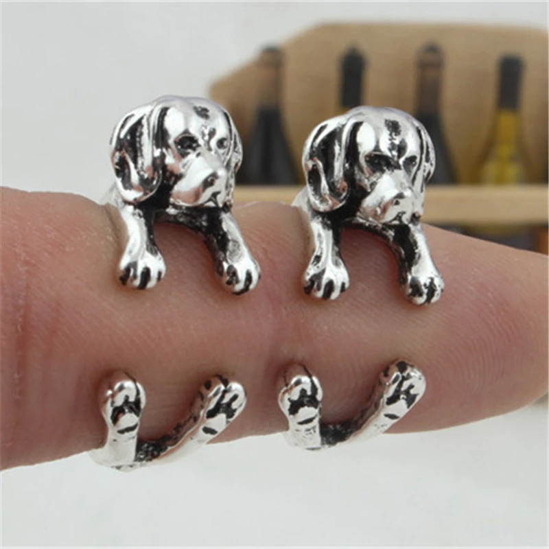 ALY Antique Silver Cute Beagle Rings Dog Puppy Anels Adjustable Animal for Women JZ-003 | Украшения и аксессуары