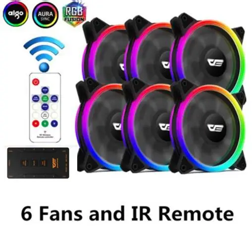 6fans and IR Remote Aigo darkFlash Аутентичные DR12-Pro компьютерный кулер вентилятор охлаждения вентиляторы RGB компьютер PC чехол вентилятор RGB настроить 3 P-5 V AURA SYNC светодиодный 120 мм вентилятор - Цвет лезвия: 6fans and IR Remote