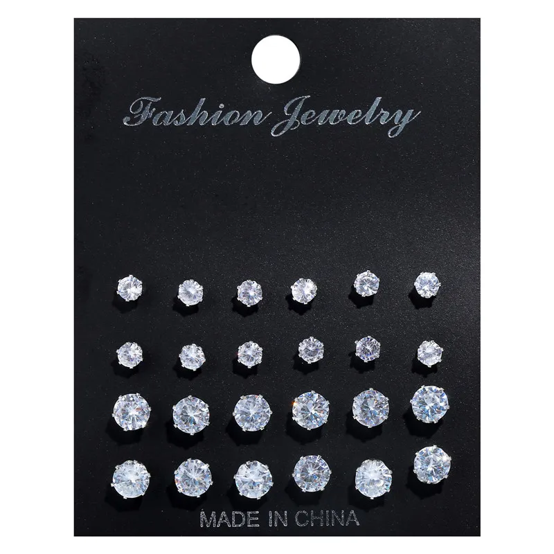 12 пар/компл. комплект из модных женских серьги 2018 Кристальные набор Циркон шесть