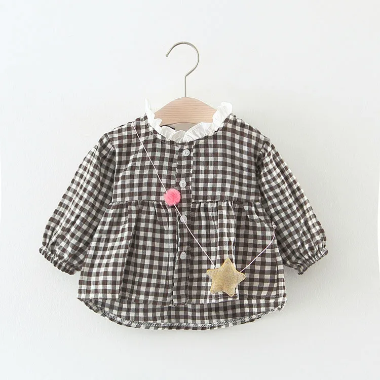 

0-3 years old baby girl casual plaid long sleeved shirts dress lace collar infant girls child fashion elegant dresses clothes