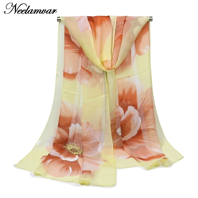 Шифоновый шелковый шарф 2019 женский летний и осенний Универсальный длинный