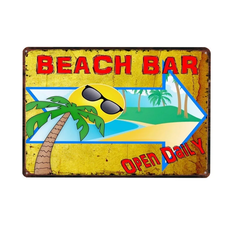 

Beach Bar Open Daily Vintage Beer Tin Sign Metal Plate Wall Pub Home Art Decor Iron Poster Cuadros DU1602