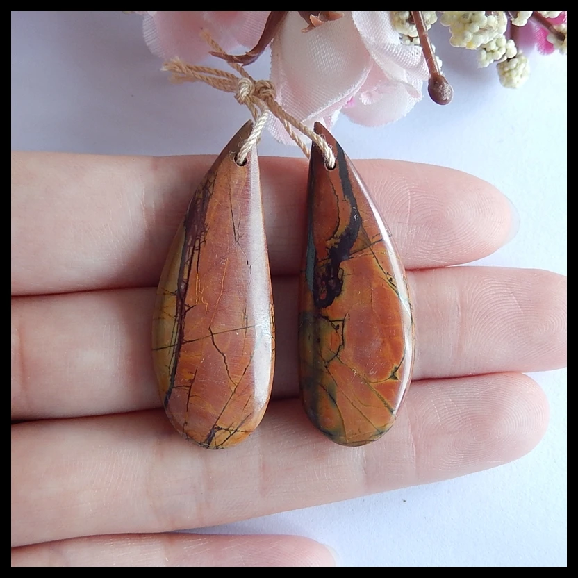 Natural Multi-Color Picasso Jasper womem fashion Earrings Bead Semiprecious stone earring 40x15x5mm 9.7g | Украшения и аксессуары
