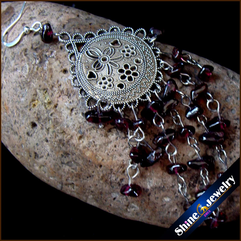 Винтажные тибетские серебряные серьги с подвеской из 100% натурального граната в