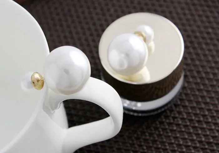 Высокое Качество Жемчужно-Белый Цвет Double Face Жемчуг Серьги Стержня Горячие Цвета