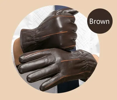 Brown Gours, новинка зимы, мужские перчатки из натуральной кожи, козья кожа, варежки, коричневые, плюс бархат, теплые, модные, для вождения, GSM037 - Цвет: Brown