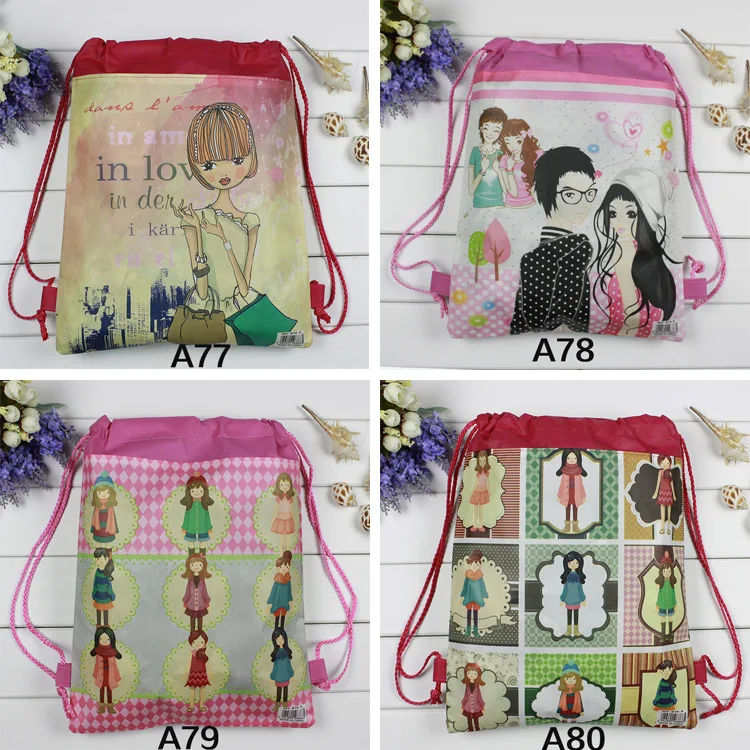 12pcs Love design Children School Bag Kids Printing Cartoon Backpacks Drawstring christmas gift bag party bags |