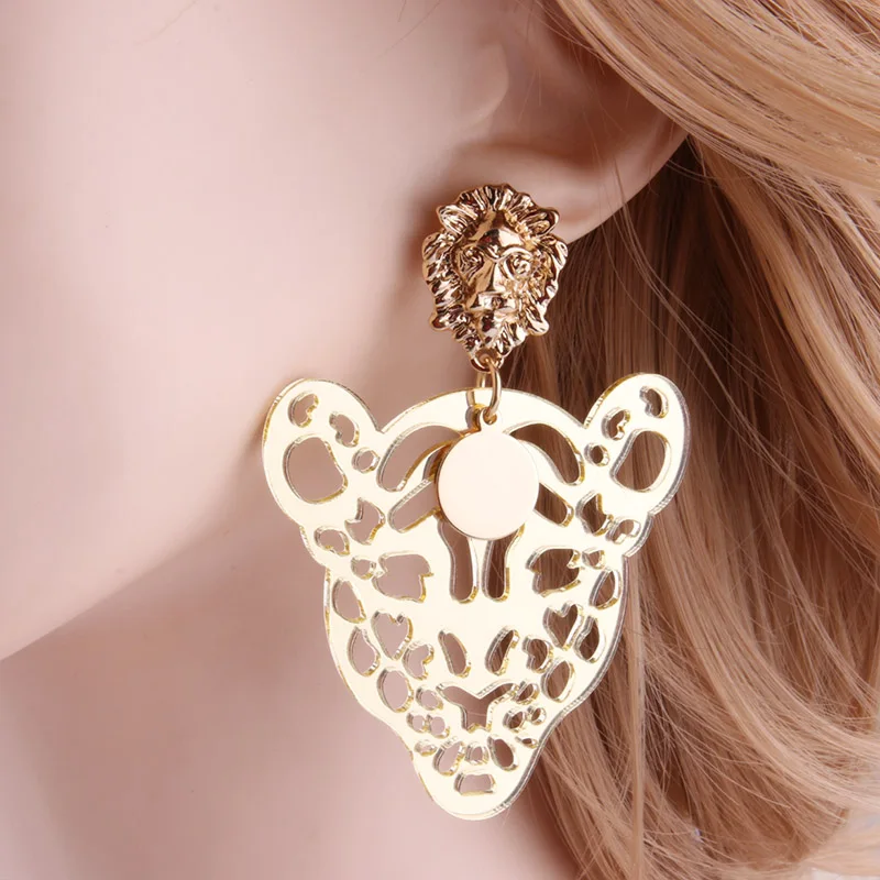 light gold NeeFu WoFu Drop Leopard Серьги с изображением Льва ювелирная смола сладкий большая серьга большой длинный Brinco серьги Oorbellen Рождественский подарок - Окраска металла: light gold