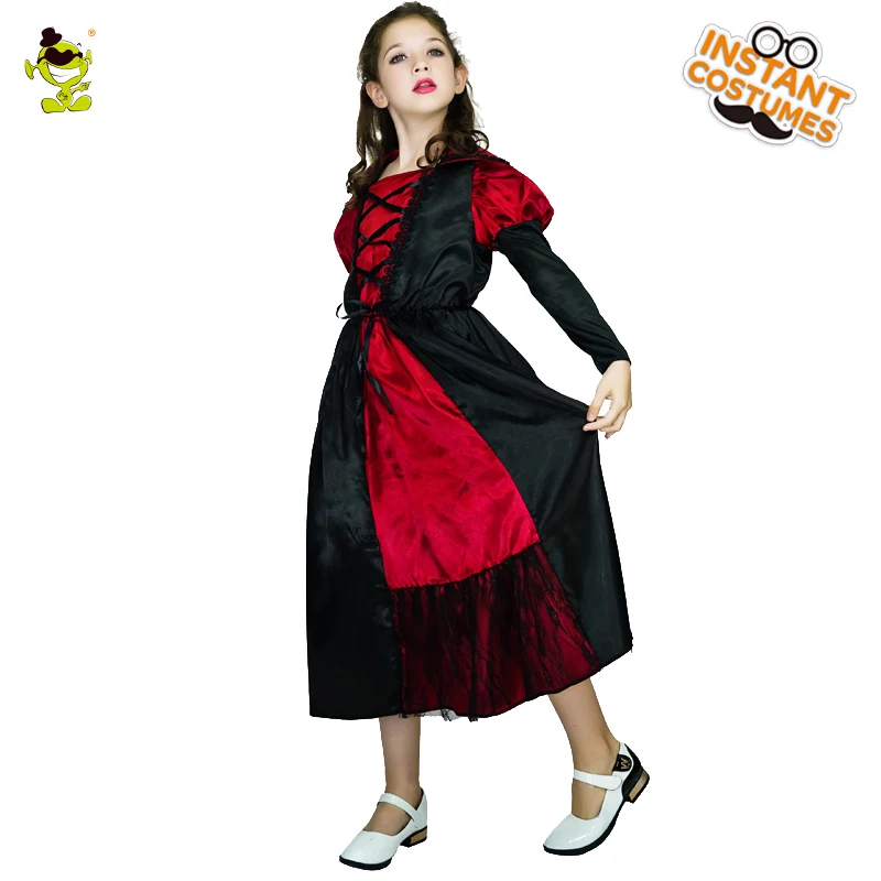 

Girls Medieval Vampire Costumes Halloween Kids Clothing Purim Cosplay Princess Outfits Fancy Dress Up for Children