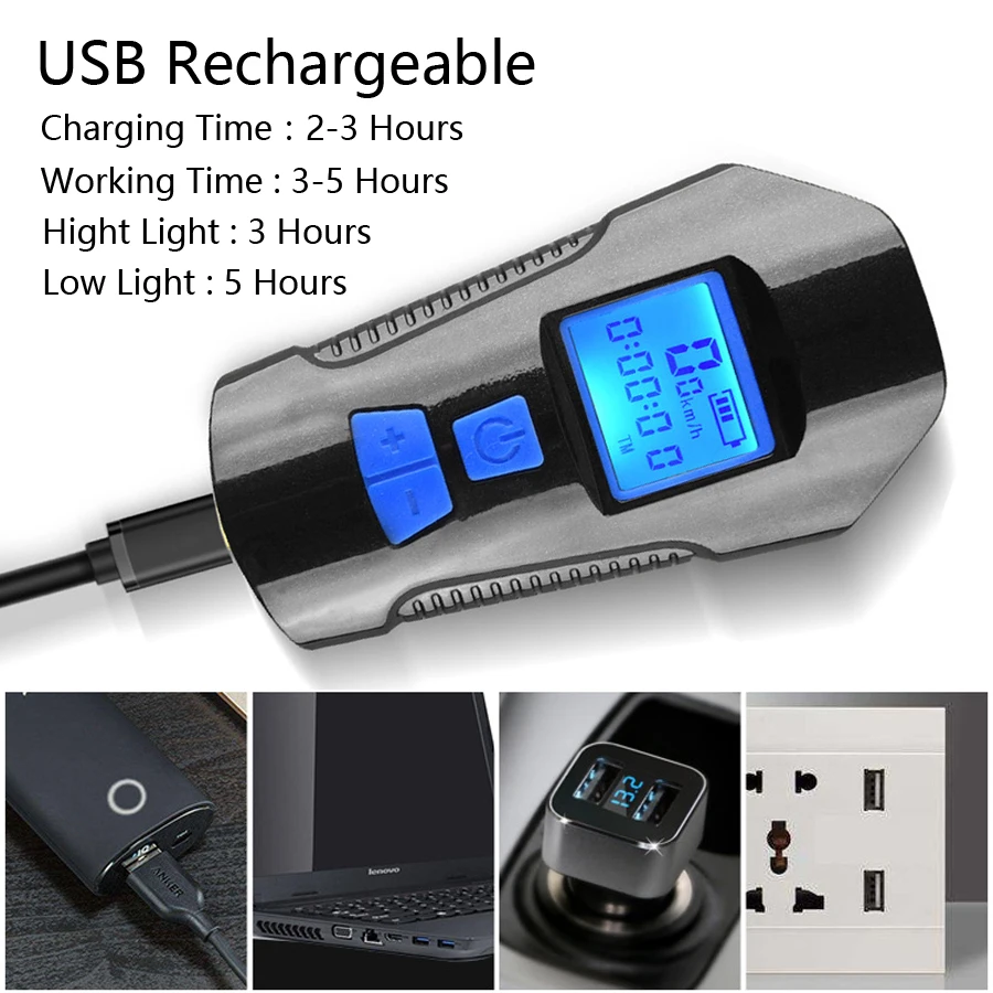 NEWBOLER 300 люмен 3 в 1 велосипедный передний свет компьютер USB аккумуляторная батарея