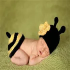 Вязаный крючком Детский костюм, вязаная шапка с маленькими пчелами и цветами, кавайная шапочка с животными, реквизит для фотографирования новорожденных, детский наряд для фотосъемки
