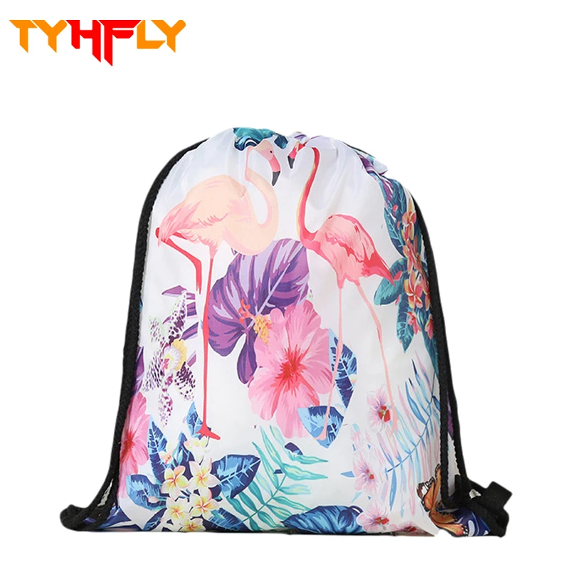 Малый 3D печати мешок Фламинго drawstring ткани сумки Рюкзак Мешок макияж школы Футбол