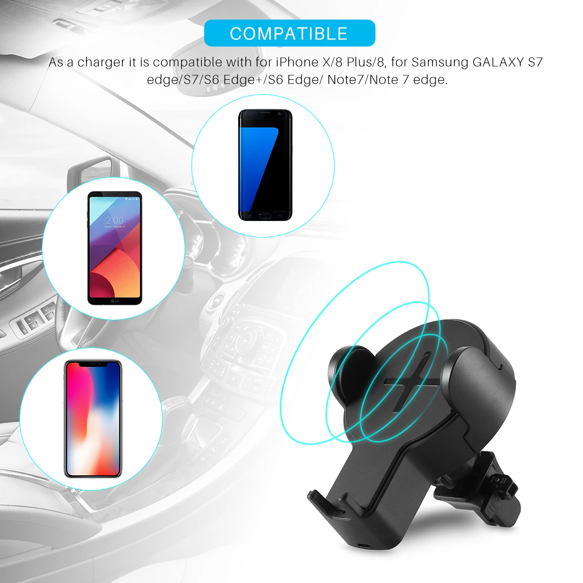 Автомобильное беспроводное зарядное устройство держатель для телефона iPhone 8 X