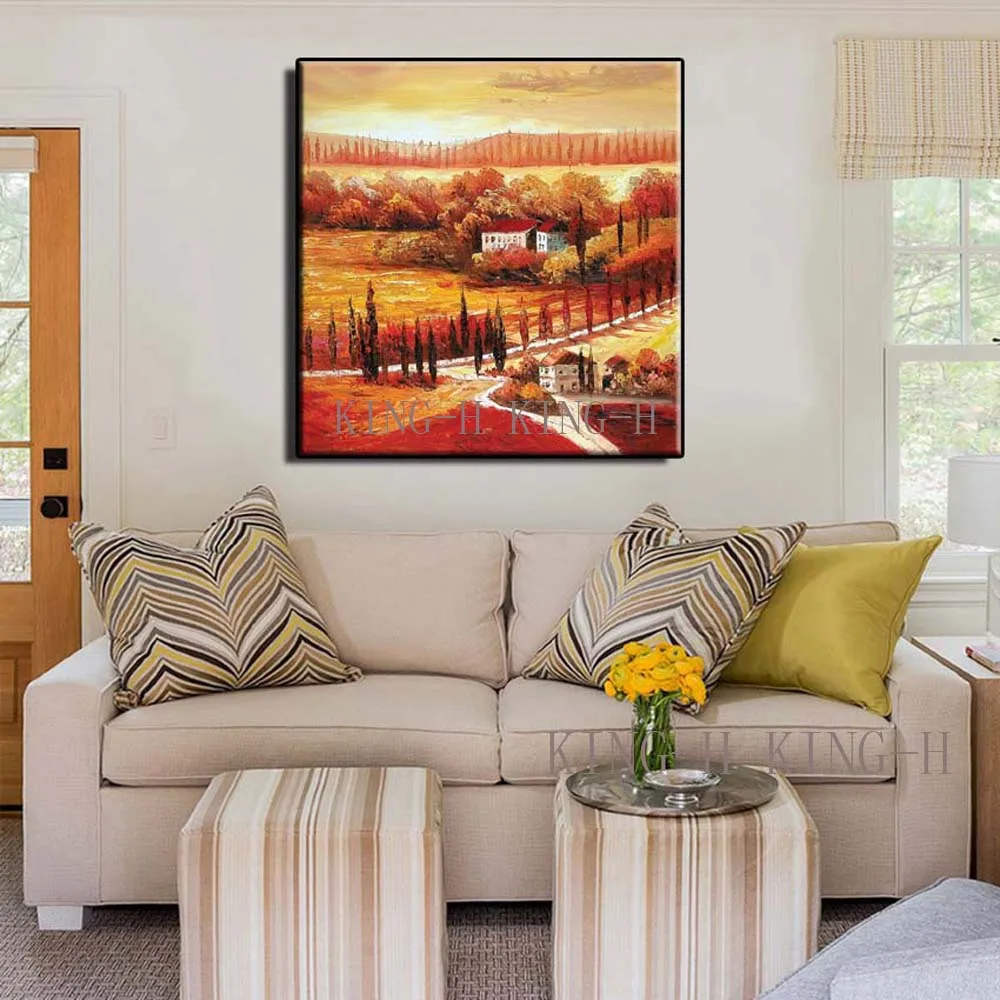 

Hand-painted oil painting scenery landscape pastoral scenery red rustic landscape rural porch of gules sofa hall no framework
