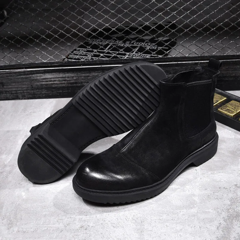 

Autumn winter new British Riding boots mens Genuine Leather Chelsea boots all-match cowhide cashmere zipper steel toe shoes
