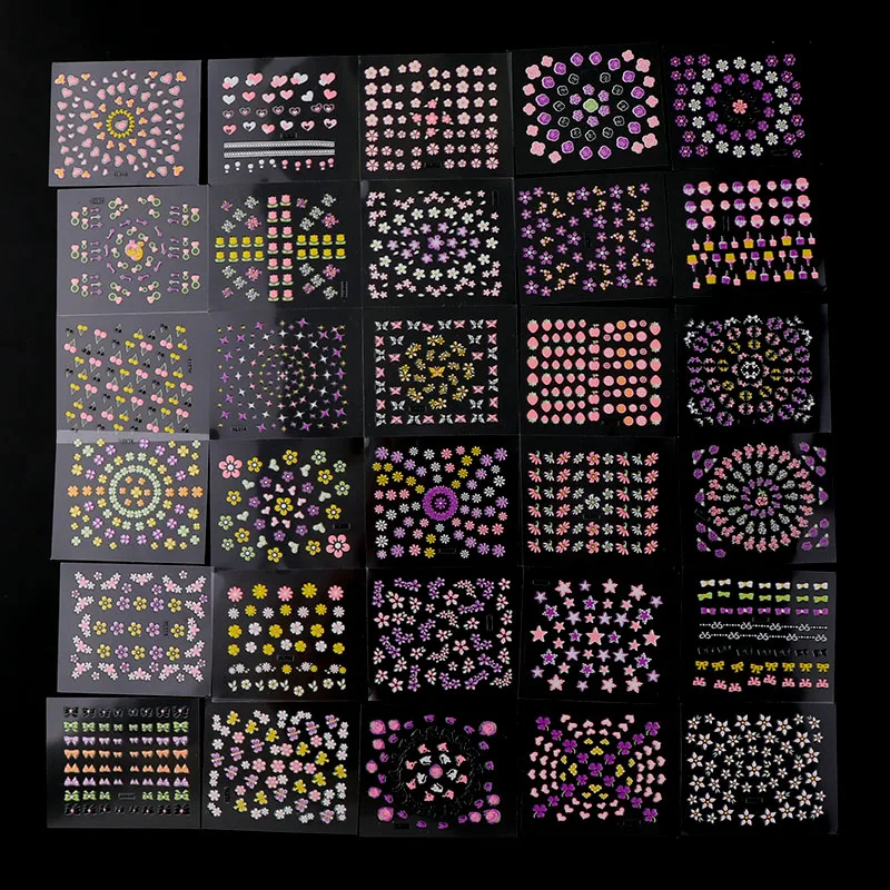 

Случайный набор 30 листов 3D наклеек для ногтей прозрачная нижняя цветная серия цветов бабочек наклейка для ногтей украшение