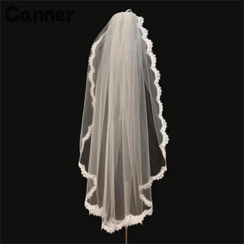 Canner короткая свадебная вуаль белая Lvory один слой кружева цветок край Аппликации свадебная вуаль свадебные аксессуары