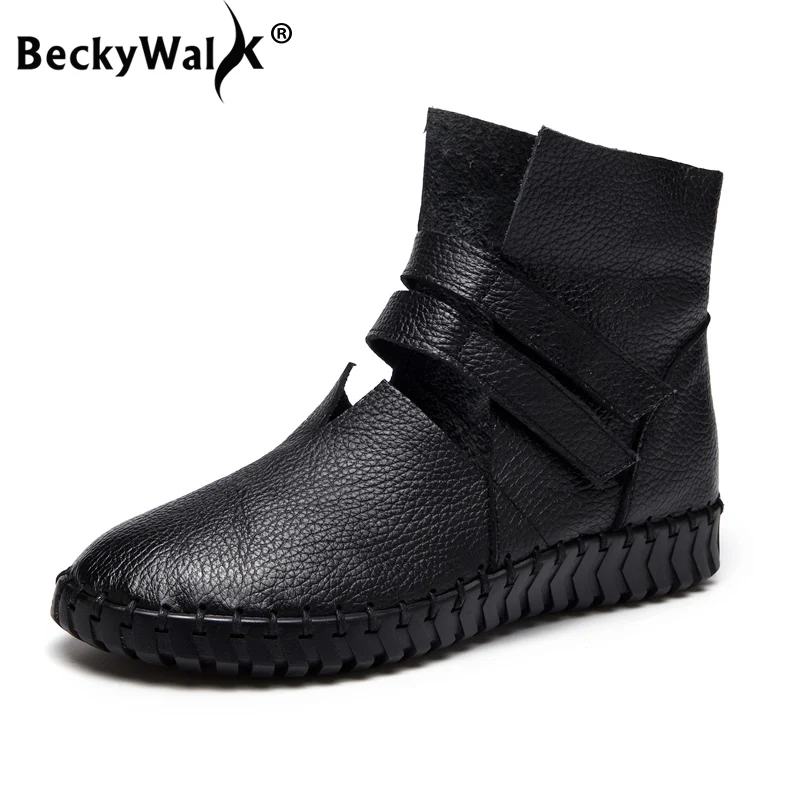 

BeckyWalk Autumn Gladiator Shoes Women Boots Cut Out Ankle Genuine Leather Booties Ladies Flats Oxford Shoes Woman 35-43 WSH3064