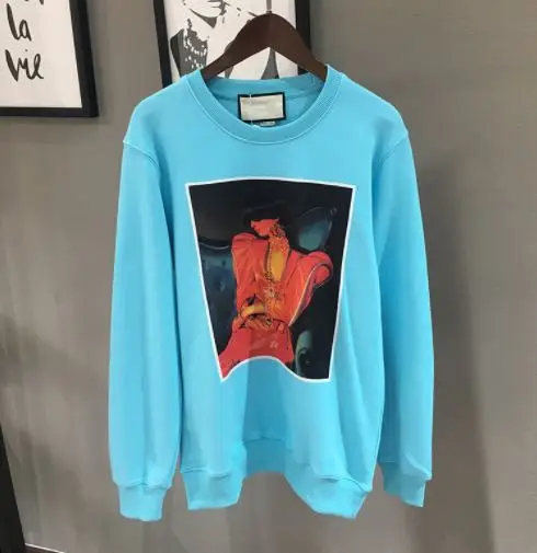 Синий SS18 Подиум зимний женский художественный стиль современный женский портретный принт женский свитер с круглым вырезом Топ пуловер Femme - Цвет: Синий