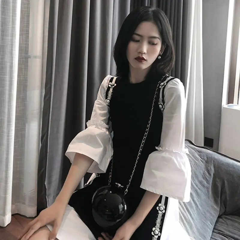 [HG] корейская мода новинка 2019 года весенне-летнее свободное платье с круглым