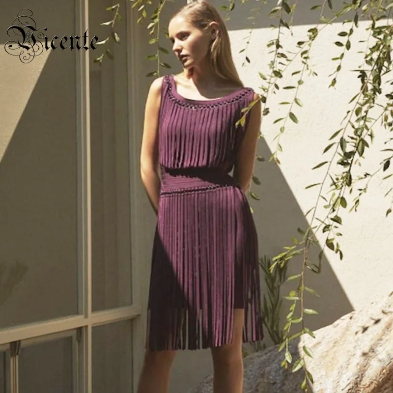 VC HOT 2020 New Chic Elegant Tassels Embellished Sexy Sleeveless Mini Wholesale Celebrity Bandage Dress | Женская одежда