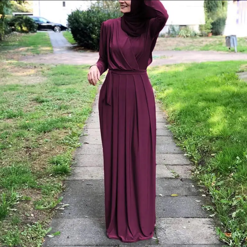 Wine red dress Kaftan abaya мусульманская одежда для Дубай мусульманское платье хиджаб Caftan Турция Elbise Ramadan плиссированные платья Eid vestidos robe Arabe Musulmane - Цвет: Wine red dress